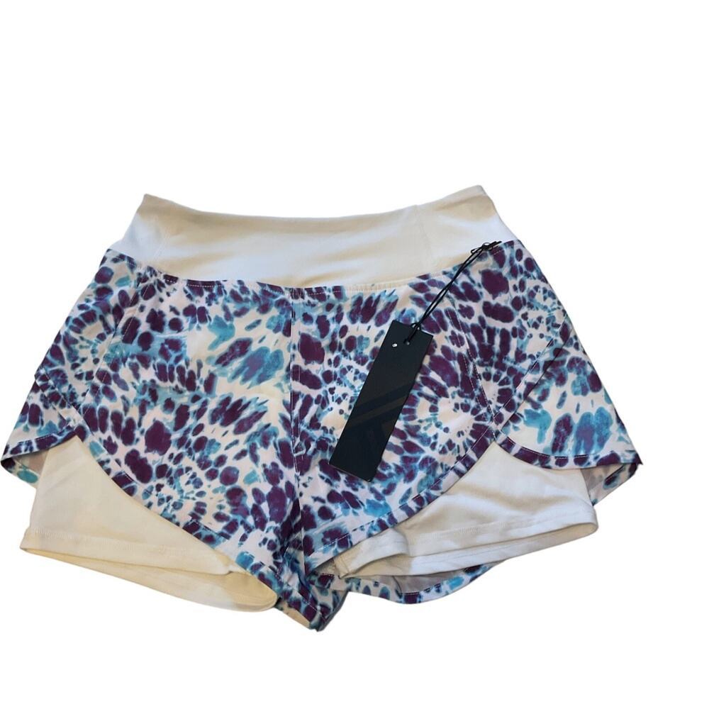KYODAN Exercise Shorts Women’s S Tie Dye Purple Blue Print Lined Pocket